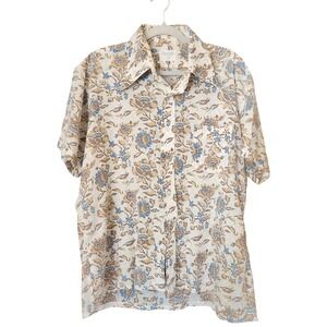 VTG 70s Alexanders Disco Shirt All Over Floral Nature Mens XL Dagger Collar